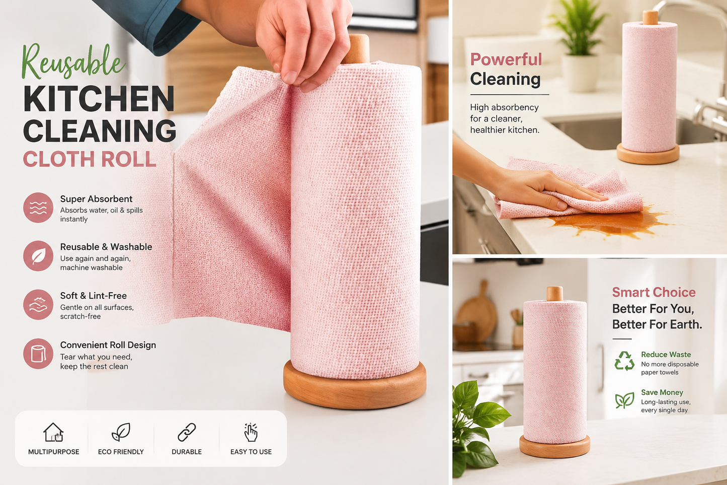 Reusable Microfibrer Kitchen Cleaning Cloth Roll